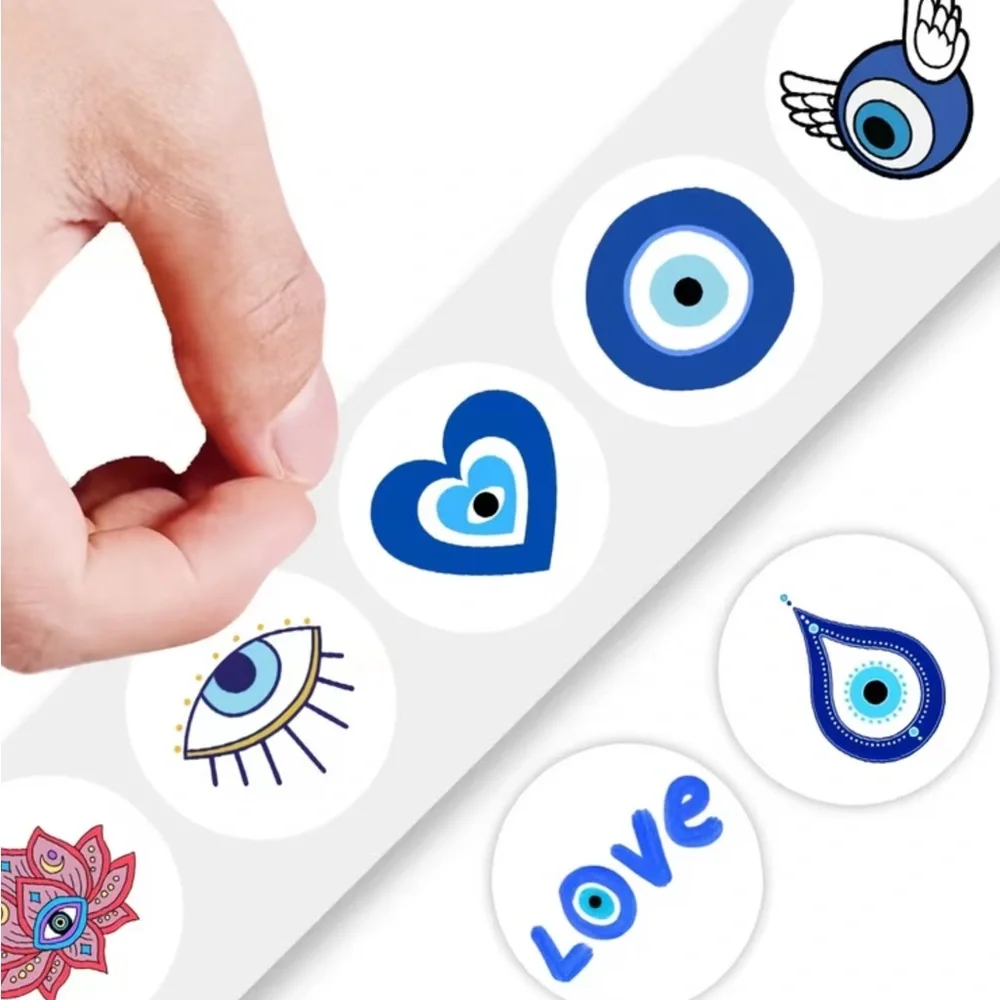 GREEK EVIL EYE 🧿(500pc) 1” Decorative Blue and White Sticker Roll NEW 👁️LAST one